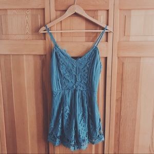 Charlotte Russe Blue Lace Romper - Size Small